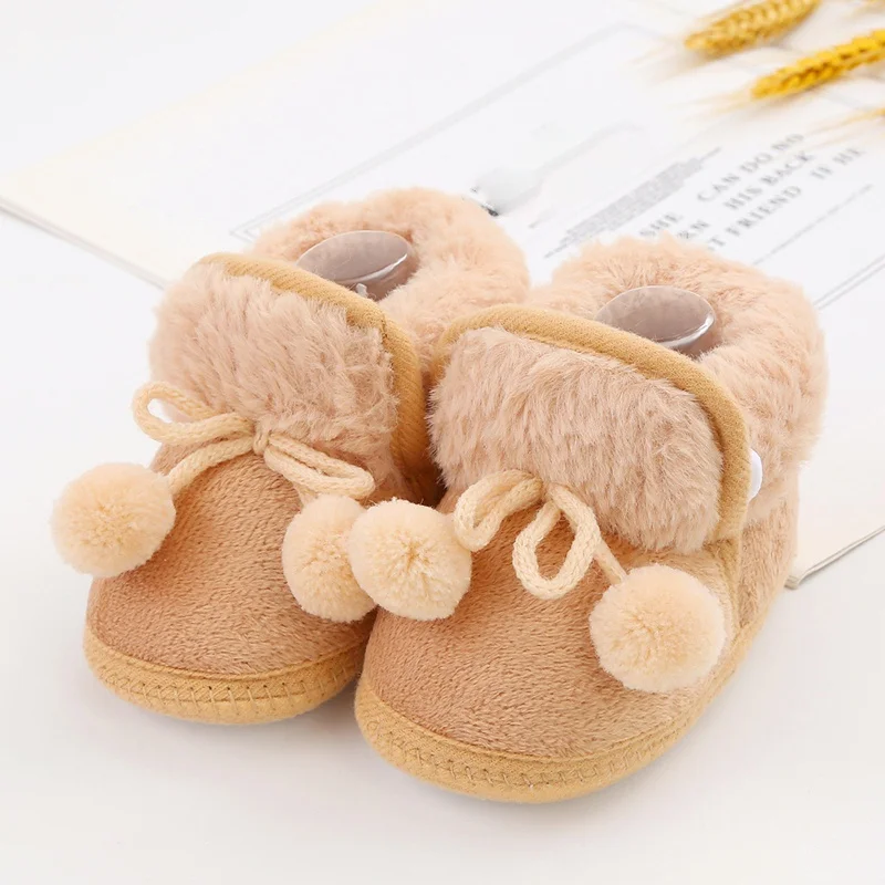 Winter Baby Boot Solid Cotton Thicken Warm Plush Bow Snow Boot Newborn Infant Anti-Slip Soft Sole Casual First Walker Baby Shoes