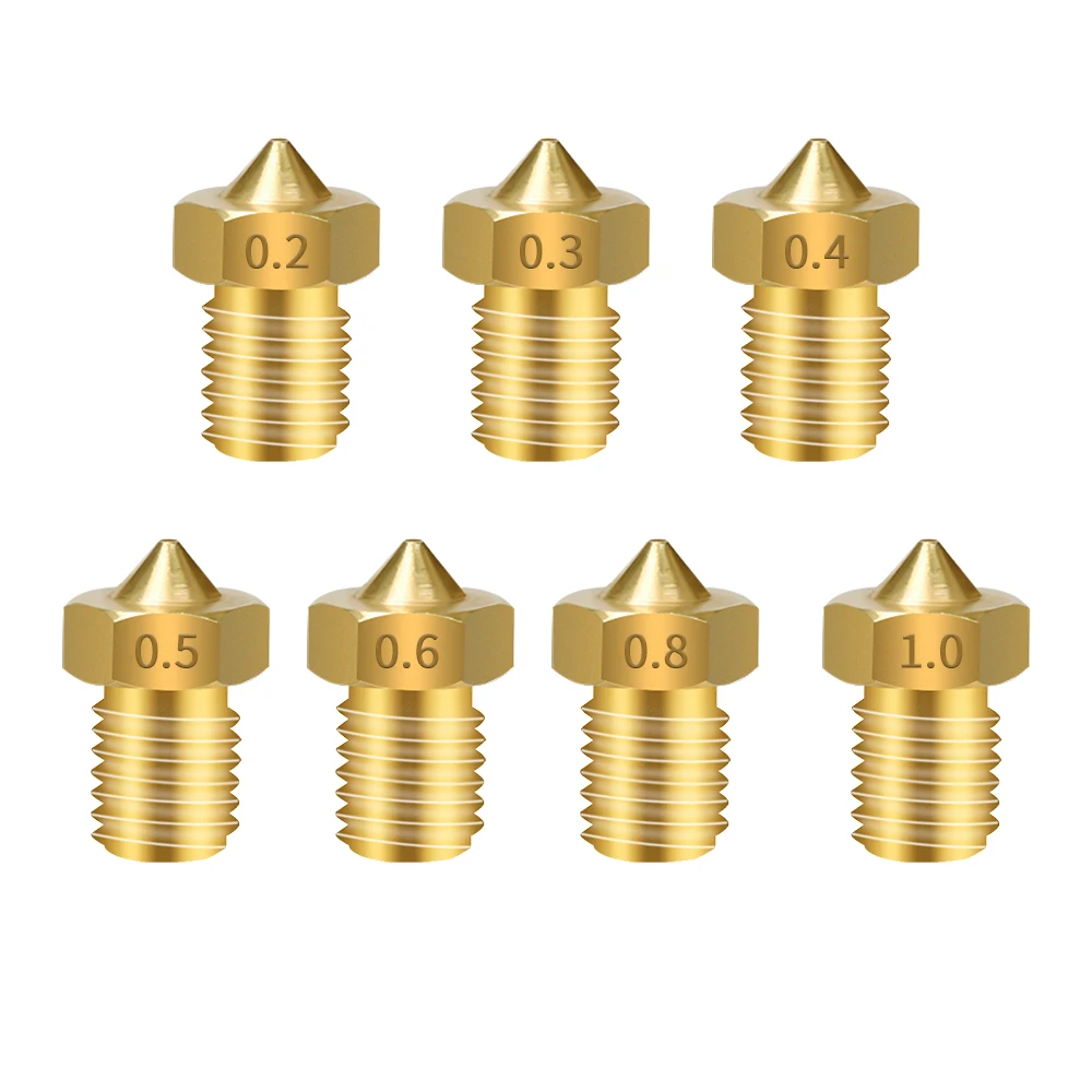 KINGROON 10pcs V5 V6 E3D Nozzle 0.2 0.3 0.4 0.5 0.6 0.8 1.0mm 3D Printer Part M6 Thread All Metal Nozzle For 1.75mm 3mm Filament