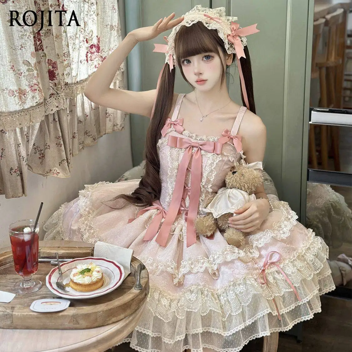 

Lolita Dress Ballet Style JSK Strap Dress for Women Summer Sweet Bow Lace Pink Dress Sweet Girl 2026 New