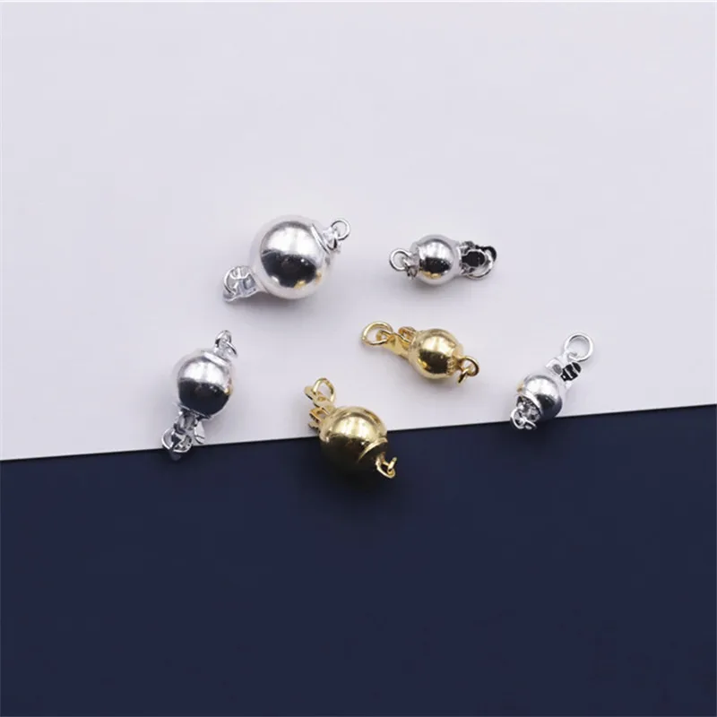 1pc 100% 925 Sterling Silver Round Ball Clasp Hooks 6/8/10mm Bracelets Necklace Clasp Connectors DIY Jewelry Making Accessories