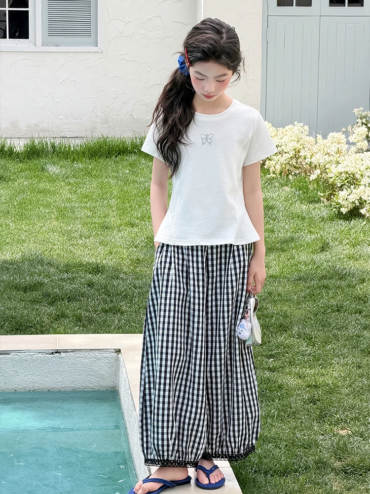 girls-summer-outfit-short-sleeve-thin-cotton-pants-two-piece-set-fashionable-children's-clothing-lightweight-breathable-cool