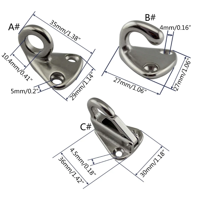 Meatl Hook 5 Pcs Stainless Steel Hanger Heavy Hook Marine Hanger Coat Hat Hooks 3 Different Size