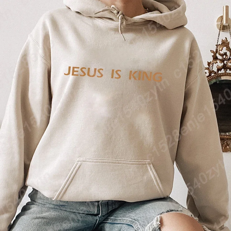 Jesus Is King Hoodies Christian Faith Religious God Hooded Sweatshirt Tops Women Pullover Sweatshirt Long sleeves