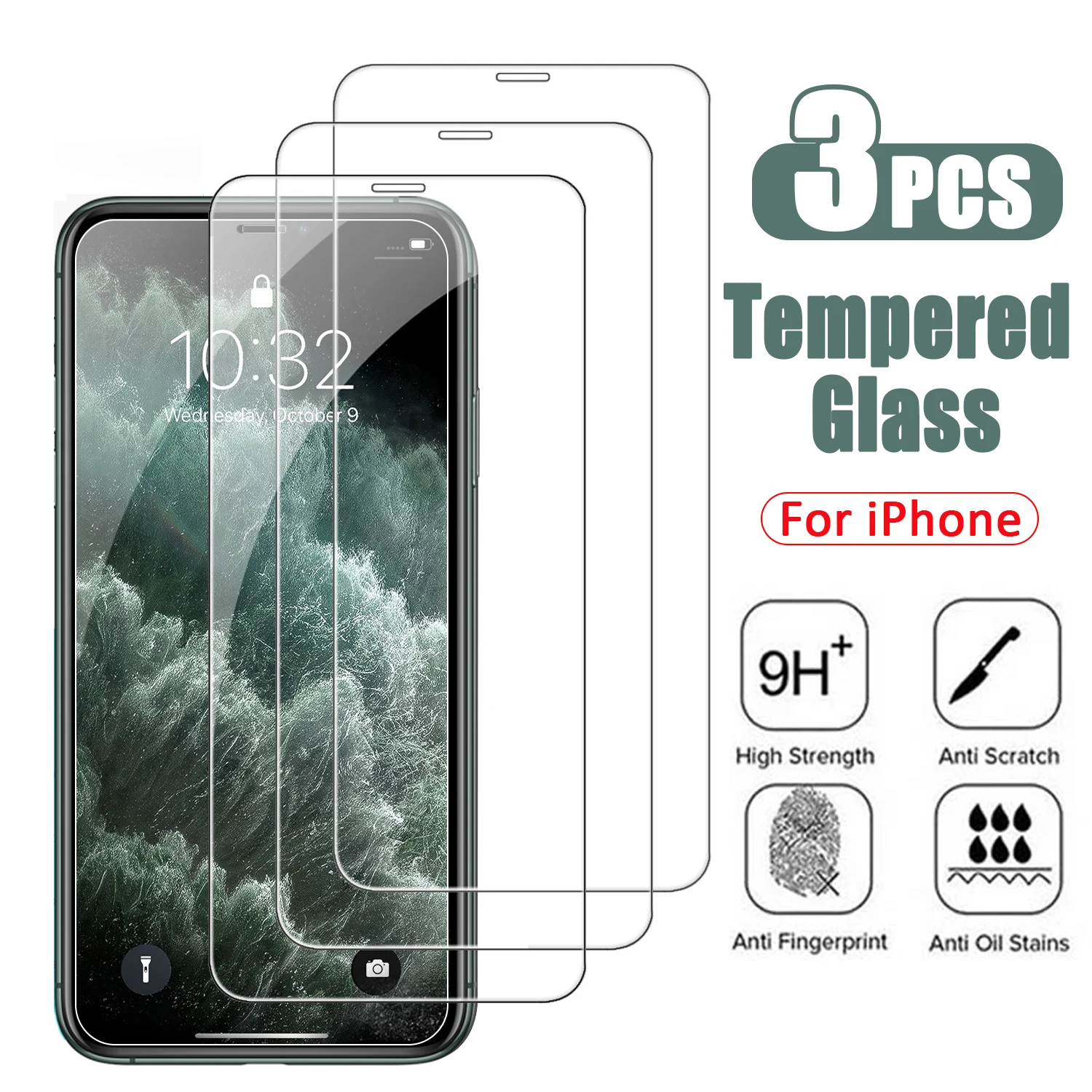 3PCS Full Cover Tempered Glass On the For iPhone 7 8 6 6s Plus Screen Protector For iPhone 11 12 13 14 Pro X XR XS MAX SE Glass