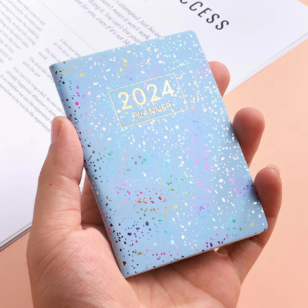 A7 2024 English Planner Leather Hardcover 120 Pages Paper Mini Journal Dairy Pocket Notebook Student Office