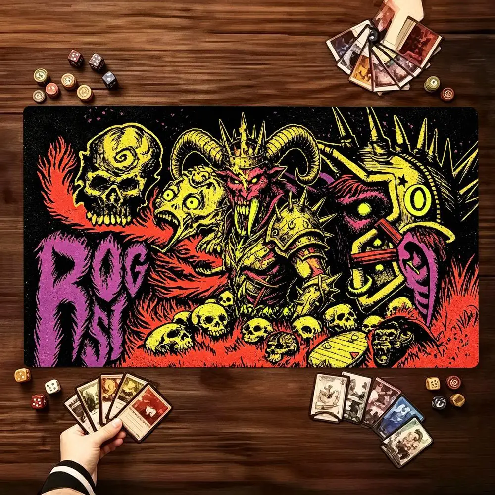 Psychedelic Demon King Skull Heavy Metal Crown Large Gaming Playmat Non Slip Rubber Base XXL Desk Mat for Heavy Metal Fan Gamers