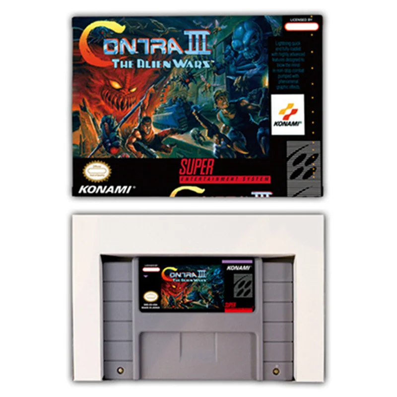 Contra III - The Alien Wars Action game Card for SNES EUR PAL USA NTSC 16bit Game Consoles with Retail Box Video Game Cartridge