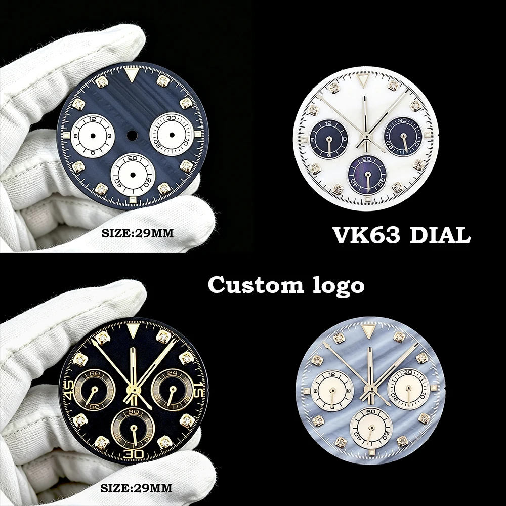Diamond VK63 Shell Pattern Dial Men's Watch 29mm Customized Logo Watch Dial Suitable for VK63 Movement Mod Watch Accessories