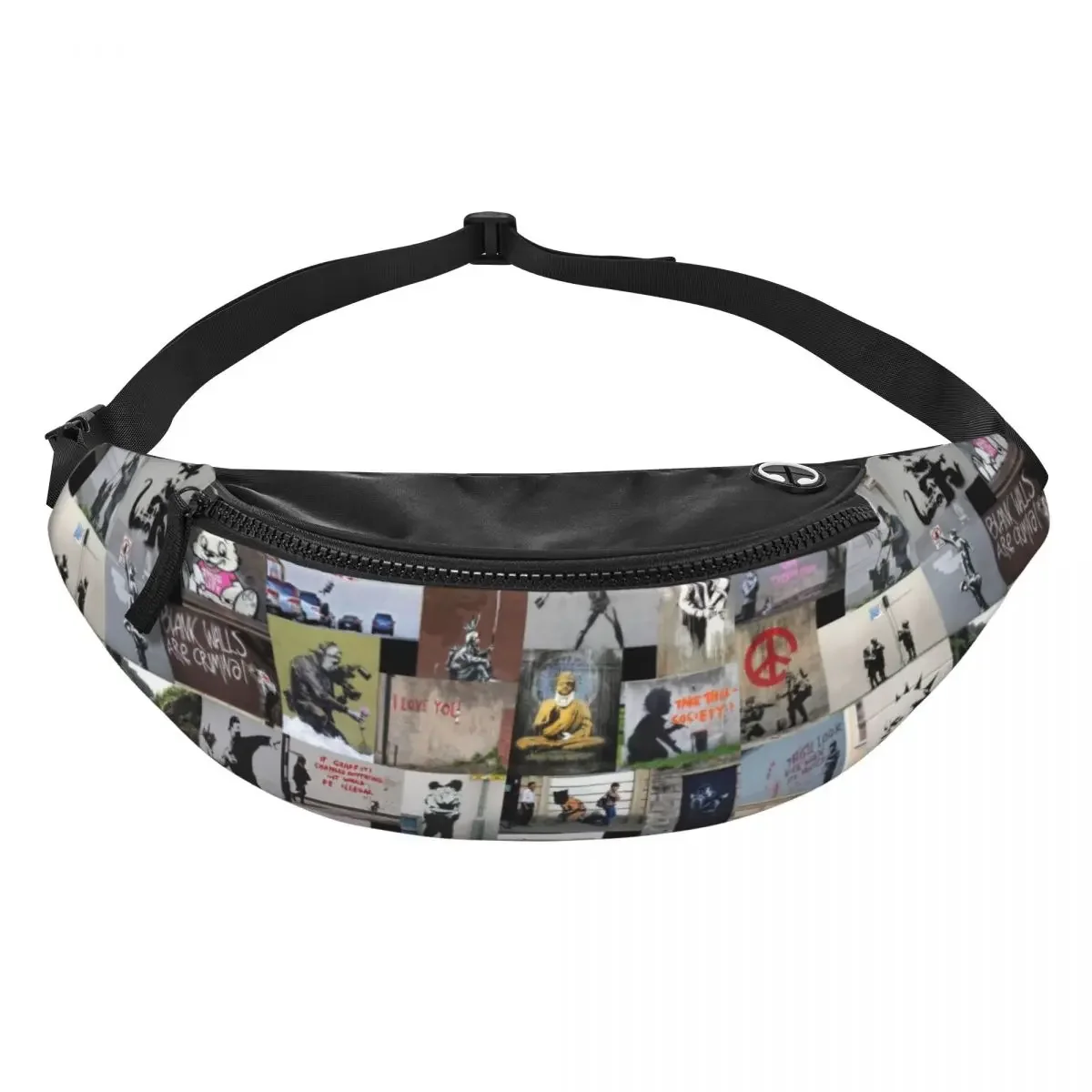 Cool Banksy Street Graffiti Fanny Pack for Travel Hiking Men Women London Pop Art Crossbody Waist Bag Phone Money Pouch