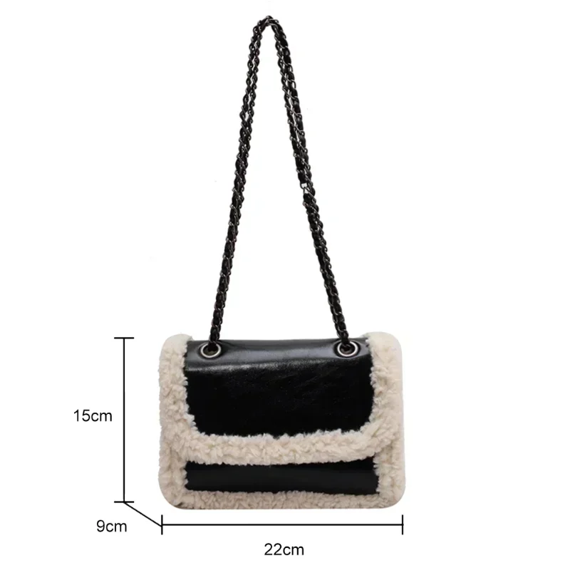 Retro Chain Shoulder Bags for Women PU Leather Fleece Flap Handbag Tote Fashion Female Faux Suede Splicing Crossbody Bag Purses