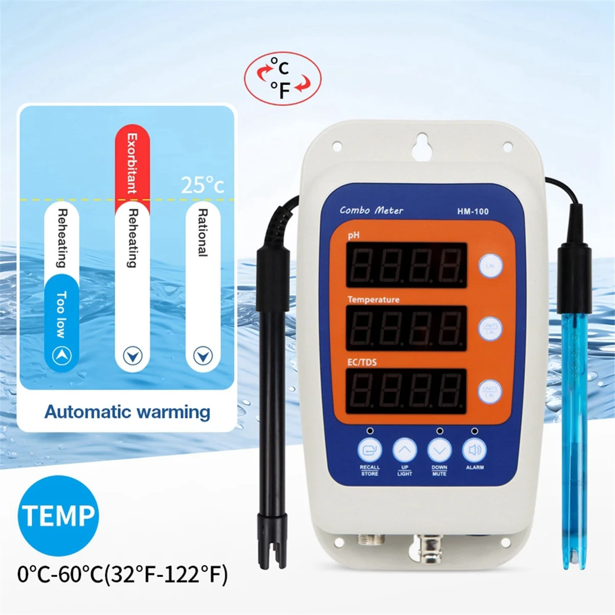 A72Z 4 in 1 Water Quality Tester Temp TDS EC PH Meter Conductivity Monitor Digital Analyzer for Swimming Pool EU Plug