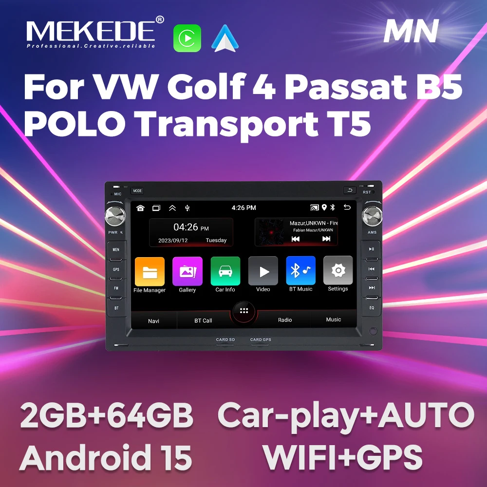 

Мультимедийный проигрыватель MEKEDE на Android 15, автомагнитола для Volkswagen Golf 4, Passat B5, POLO, Transporter T5, GPS, Wi-Fi, CarPlay, Auto