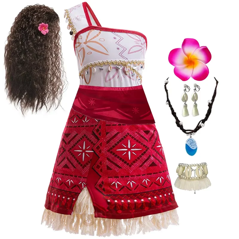 Newest Movie Moana 2 Princess Dress Girls Cosplay Vaiana Costume Kids One-Shoulder Suspender Dress With Pig Chick Outfits
