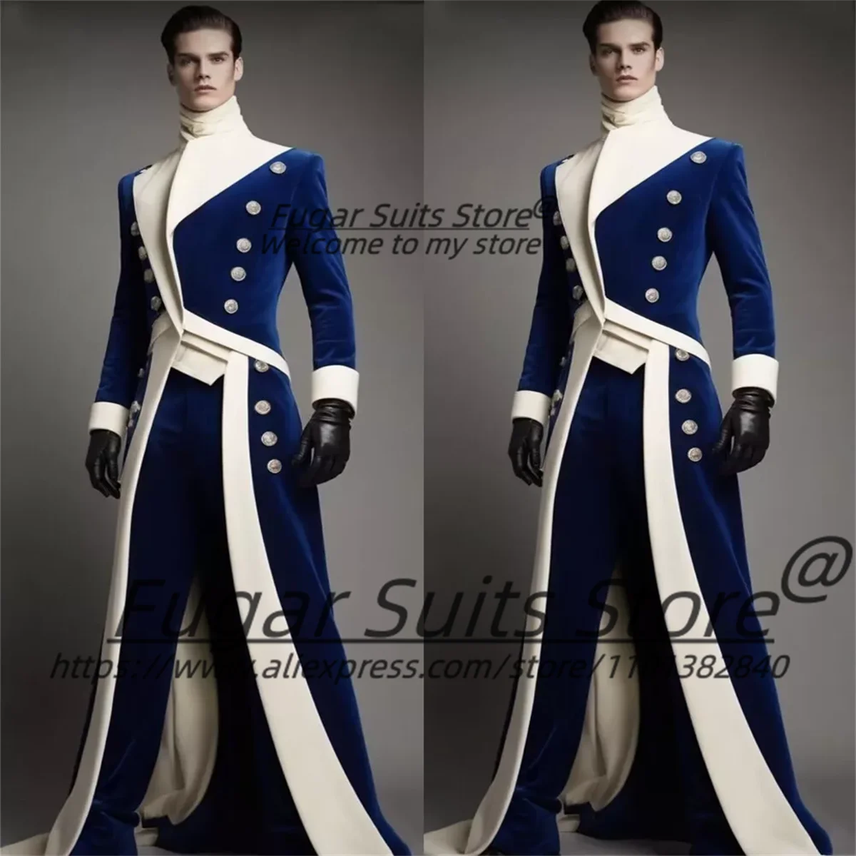 

Customized Velvet Long Men Suits Slim Fit High-end Groom Party Tuxedos 2 Pieces Sets Handsome Male Blazers Casual Costume Homme