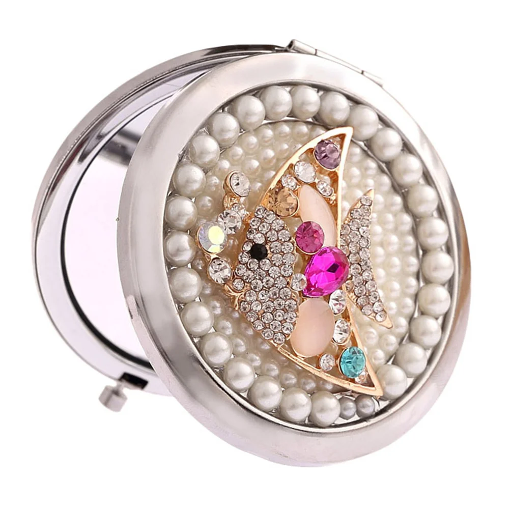 Miroir de maquillage Compact Portable en métal, Design poisson, petit miroir de voyage double face, léger, Mini cadeau de transport de poche