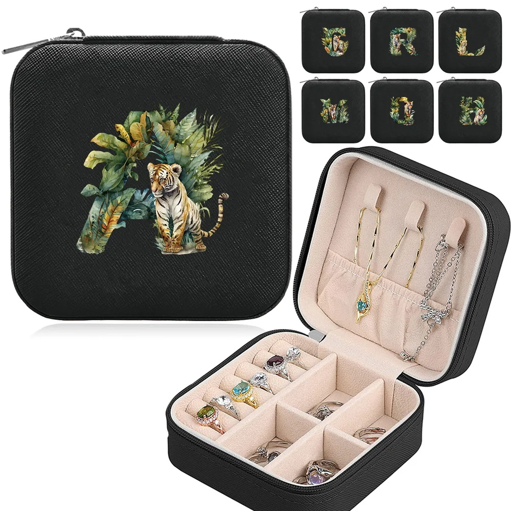 Travel Jewelry Storage Cases Mini Jewelry Boxes Organizer Box Portable Tiger Letter Pattern  Necklace Earrings Rings Display