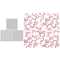 MangoCraft 3PCs Winter Plum Blossom Plastic Stencils For Decor DIY Scrapbooking Supplies Stencil For Cards Albums Background