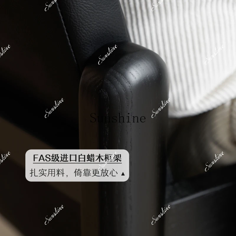 Nordic living room balcony wabi sabi single solid wood armrest down fabric  FT