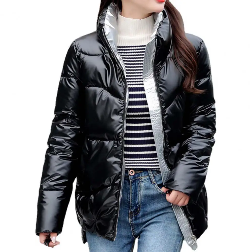 Glossy Winter Down Cotton Padded Jacket For Women Thick Bright Black Short Shiny Jacket Yellow Red Cotton Parkas Outwear