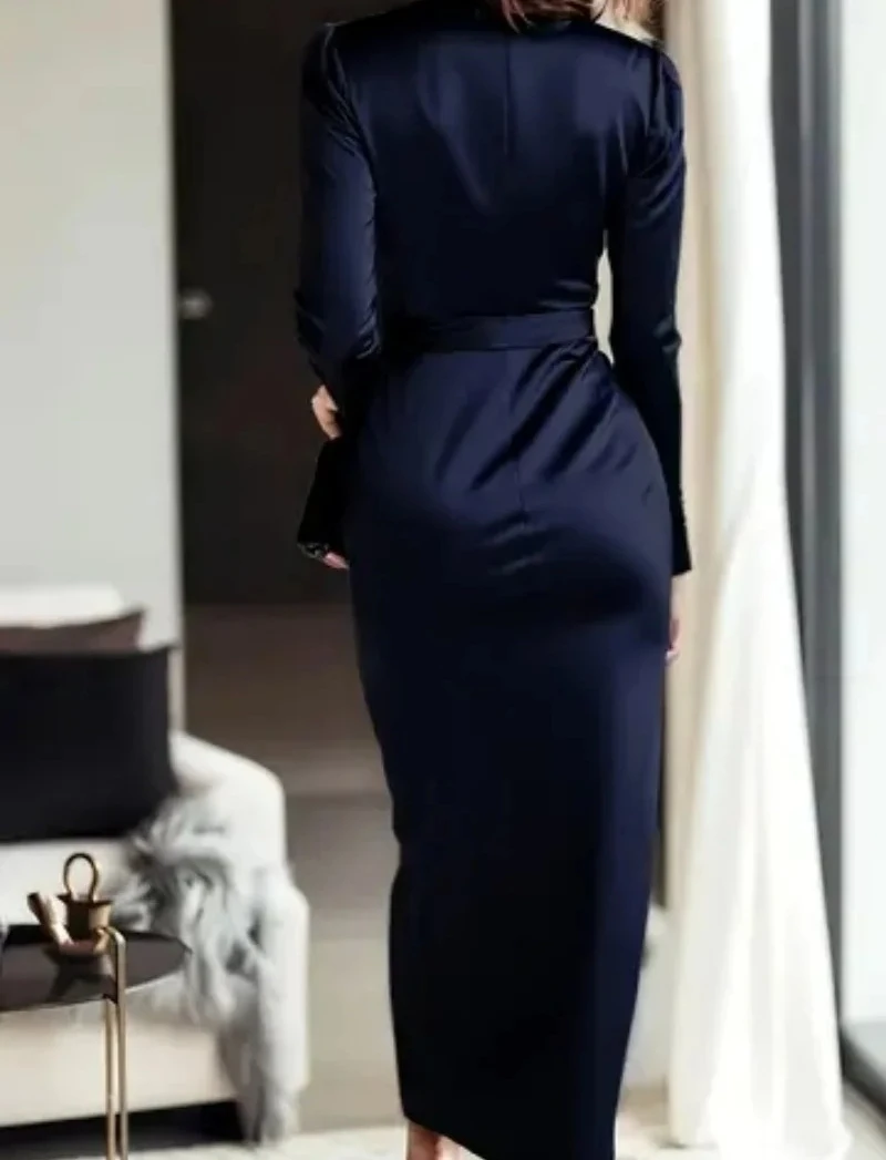 

Autumn temperament goddess Hepburn style long-sleeved lace-tight waist dress for women