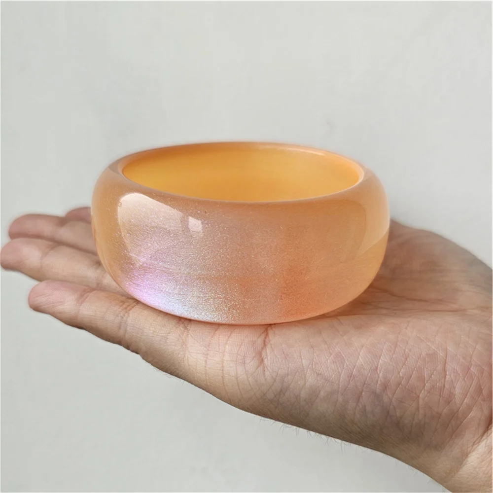 Round Jelly Colored Shiny Powder Acrylic Bangle Bracelet with Simple Geometry Beautiful Wide Face Resin Bracelet