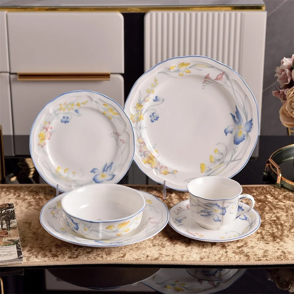 Home Kitchen Supplies Tableware Used Iris Coffee Cup Plate Tea Cup Plate Flat Plate Rice Bowl Salad Bowl Tableware Gift Box Set