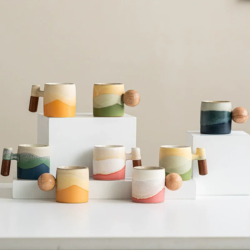 

1pcs Mini Creative Retro Heavy Coarse Clay Mug 70ml Ceramic Kiln Transmutation Tea Coffee Cup Wooden Bar