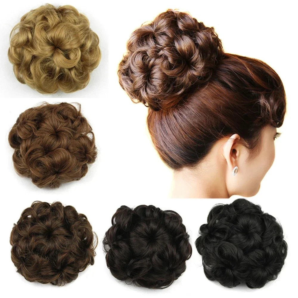 

Synthetic Clip In Hair Chignon Donut Roller Hairpieces Hair Bun Flower Headwear Haar Hair Accessories for Women