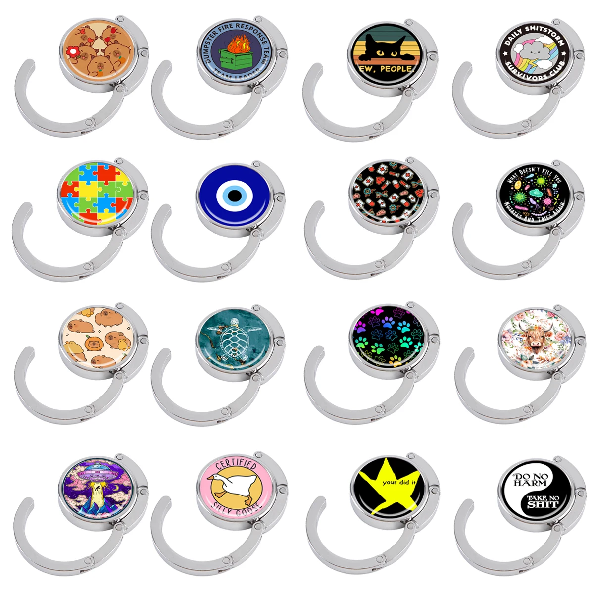 Autism Awareness Handbag Hooks Folding Evil Eye Metal Table Bag Holders Portable Purse Hanger Accessories Doctor Non-Slip Hooks