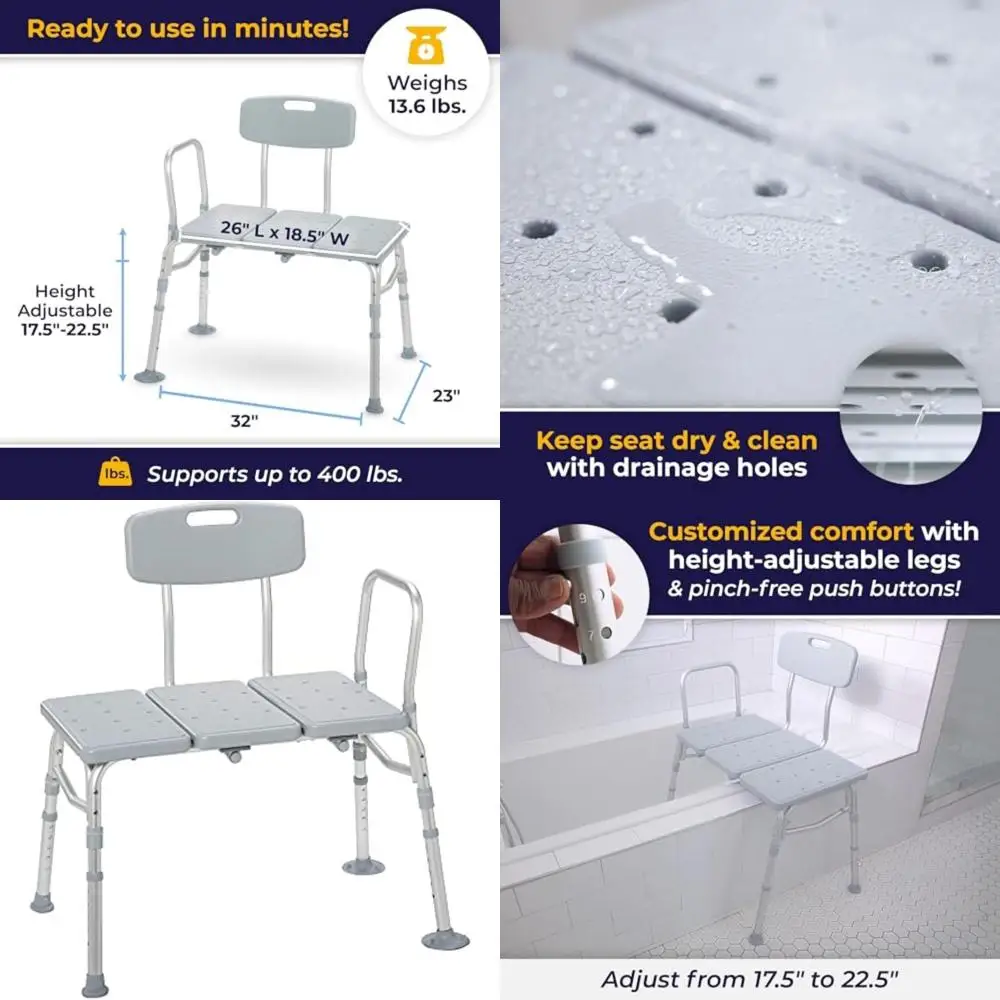 

Height-Adjustable Bathtub Bench with Comfortable Backrest and 350-Pound Capacity
