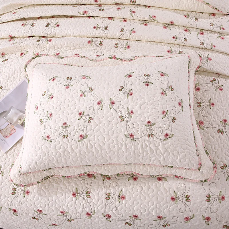 

100% Cotton 3-Piece Quilt Set, Floral Embroidered Lightweight Quilted Bedspread All Season,Sandwashed Soft Coverlet Home Decor