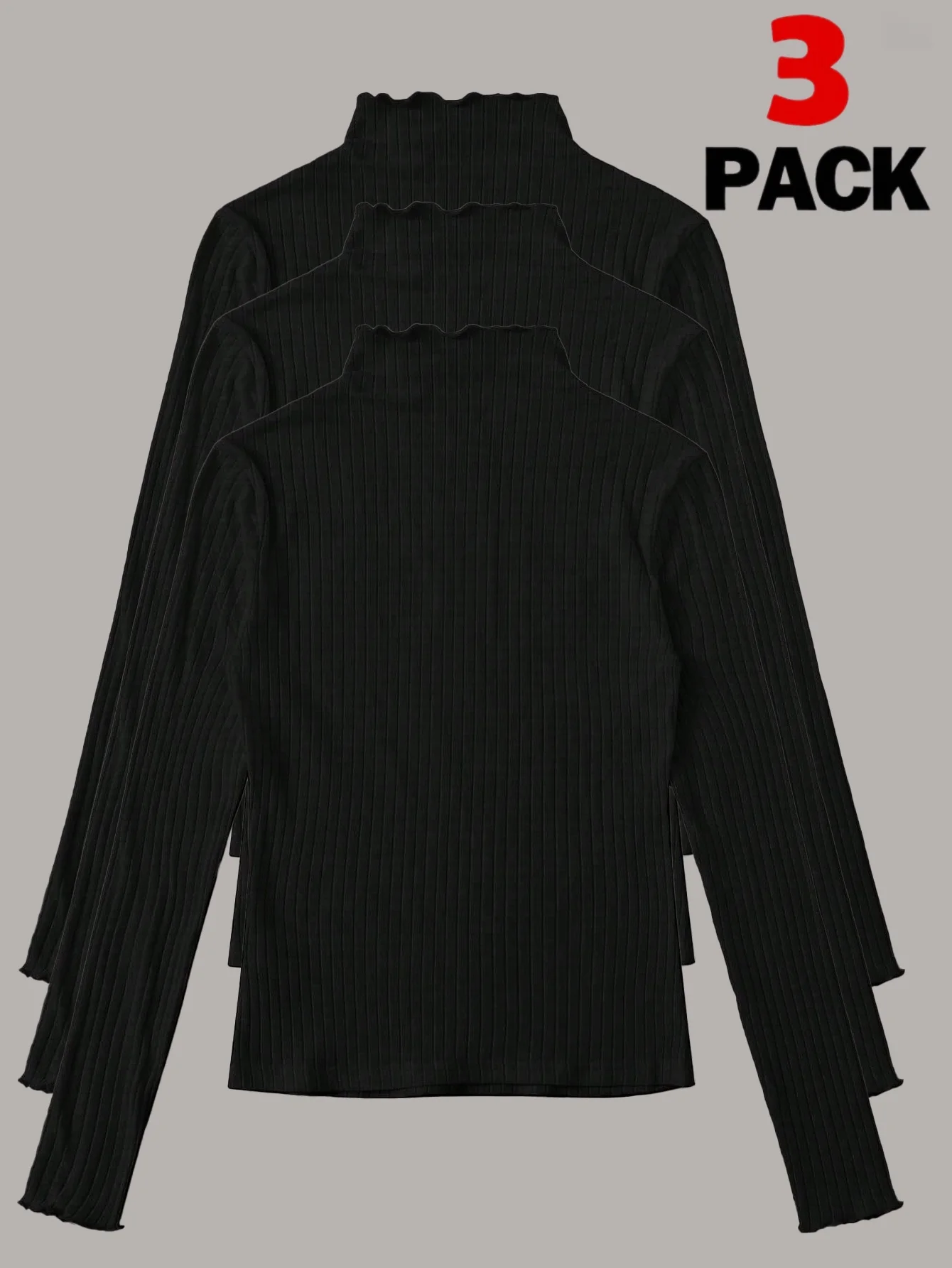 T-shirt à manches longues et col haut pour la maison, décontracté, couleur unie, grande taille, ensemble trois pièces, offre spéciale