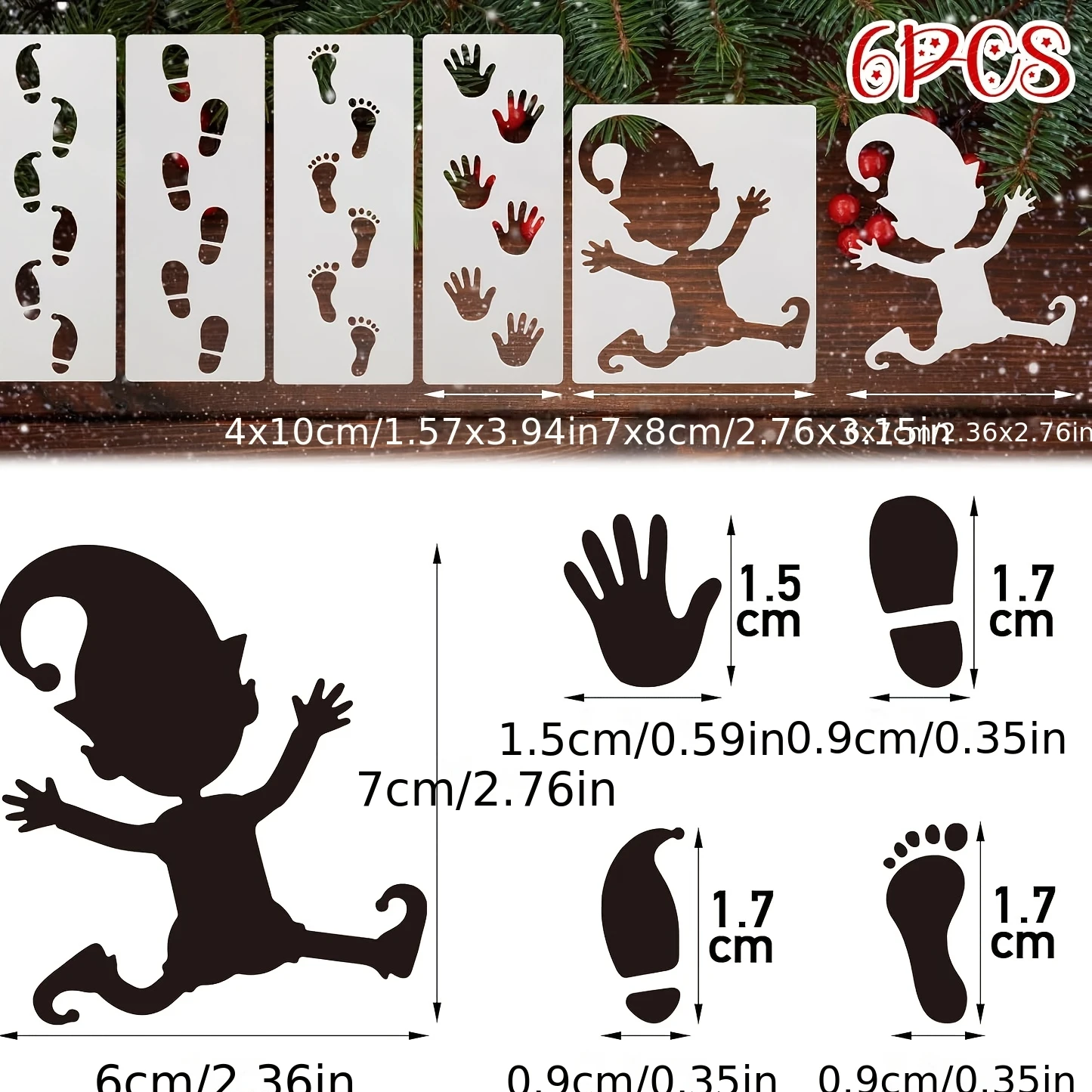 عيد الميلاد وهمية ندفة الثلج خشبية جنوم الجنية قزم البصمة قالب قابلة لإعادة الاستخدام اللوحة قزم الإستنسل سانتا ديكور حفلات العرض