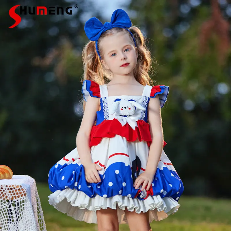 

Новое летнее платье-жилетка в мультяшном стиле для маленьких девочек, милое платье-фонарик в стиле Лолита, детское платье в японском стиле для уличной моды