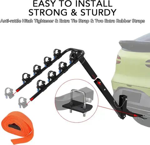 Cykelställ för 4 cyklar, hopfällbart cykelställ för bilar, SUV, hopfällbart cykelställ i stål, med dragkroksträckare och remmar 8 best sales cykelhållare för dragkrok - №2