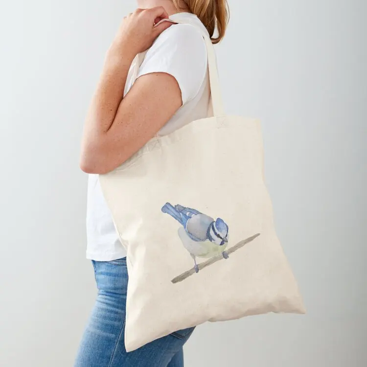 

Watercolor Blue Tit Bird on a stick Tote Bag Handbags tote bag men's custom bags