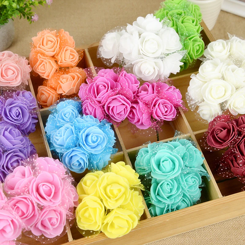 36/72pcs Mini Artificial Rose Flowers Bouquet Foam Fake Flowers For Home Decor Wedding Decoration Craft Wreath Gift Accessories