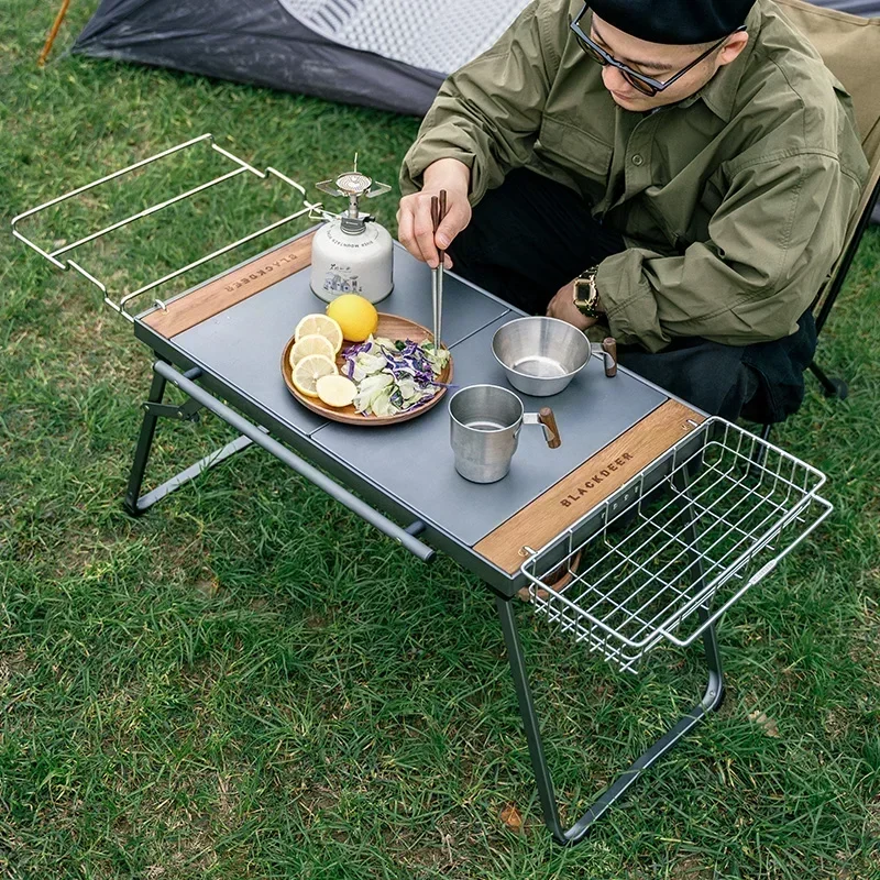 Blackdeer igt mesa de acampamento dobrável igt mini 2.0 liga alumínio multifuncional portátil grill mesa madeira piquenique ao ar livre