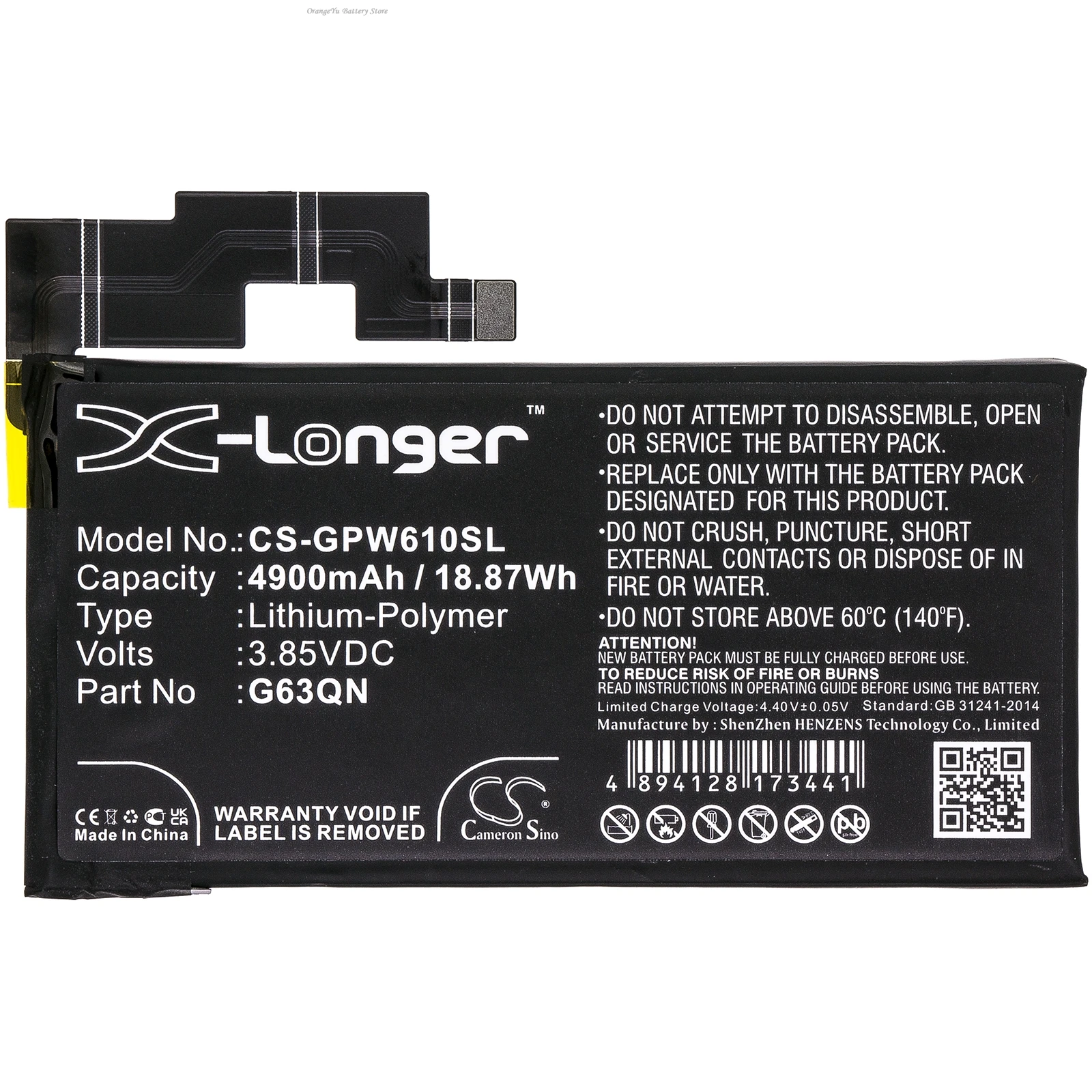 Replacement 3.85V 4900mAh Mobile SmartPhone Battery G63QN for Google Pixel 6 Pro G8VOU GLUOG GF5KQ