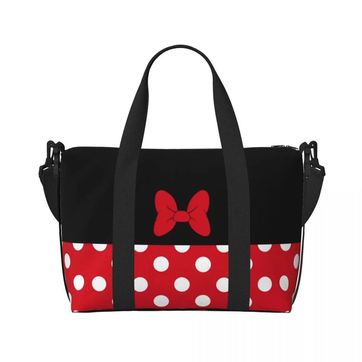 Custom Cartoon Mickey Minnie Mouse Beach Tote Bag Women Extra Large Gym Carry On Animated Polkadots Travel Shopping Bags