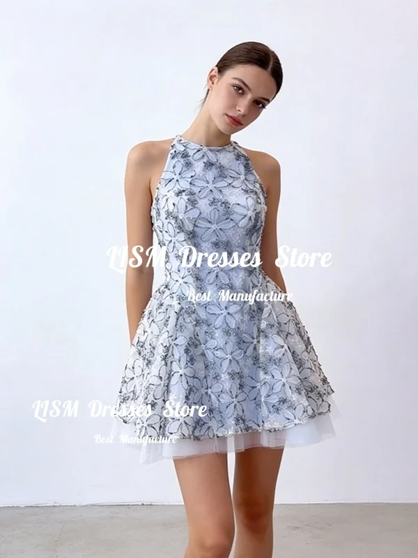 LISM Colorblock Slimming Spliced Mesh Dress for Women Round Nech Sleeveless Patchwork Beading Mini Dresses Female New Prom Gown