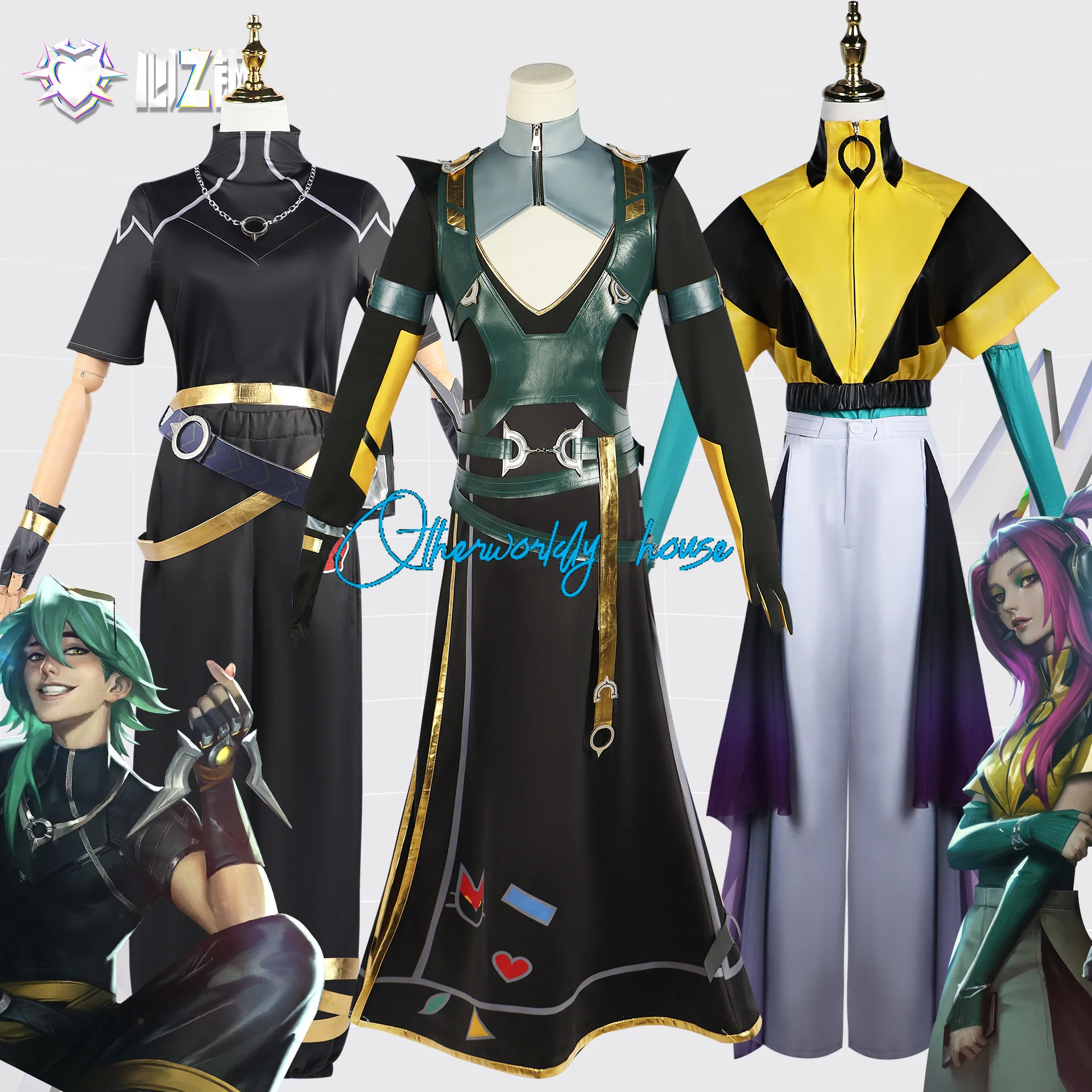 Juego LoL Heartsteel Ezreal Cosplay disfraz de fantasía, peluca negra, pantalones superiores, accesorios de uniforme, atuendo de fiesta para hombres y mujeres