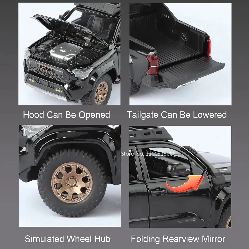 Tacoma Tundra – modèle de jouet en alliage moulé sous pression, voitures miniatures, son léger, roue de véhicule, traction tout-terrain pour garçons, jouets éducatifs, 1:24
