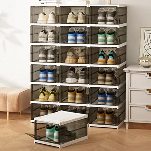 Storage Boxes of 6 layer folding stackable shoes with transparent portable storage caps folding Multicamed Shoe Cabinet Integrated 10 Main Sales Folding Cabinet - №2