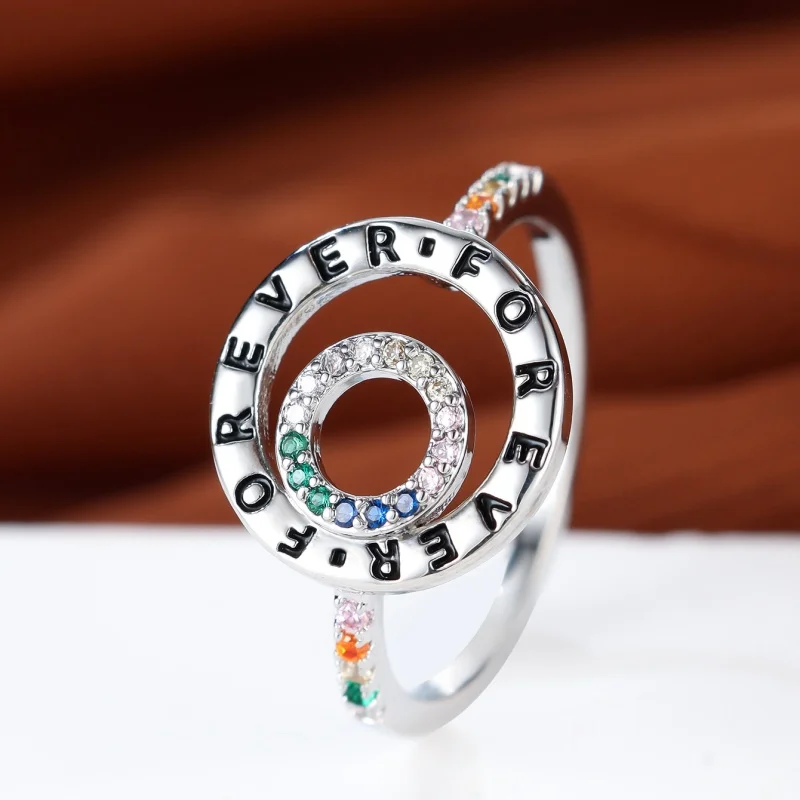 Eternal Meaning of Europe and America: Colorful Zircon Interwoven Circular Ring Design, High End Trendy Elegant Accessory