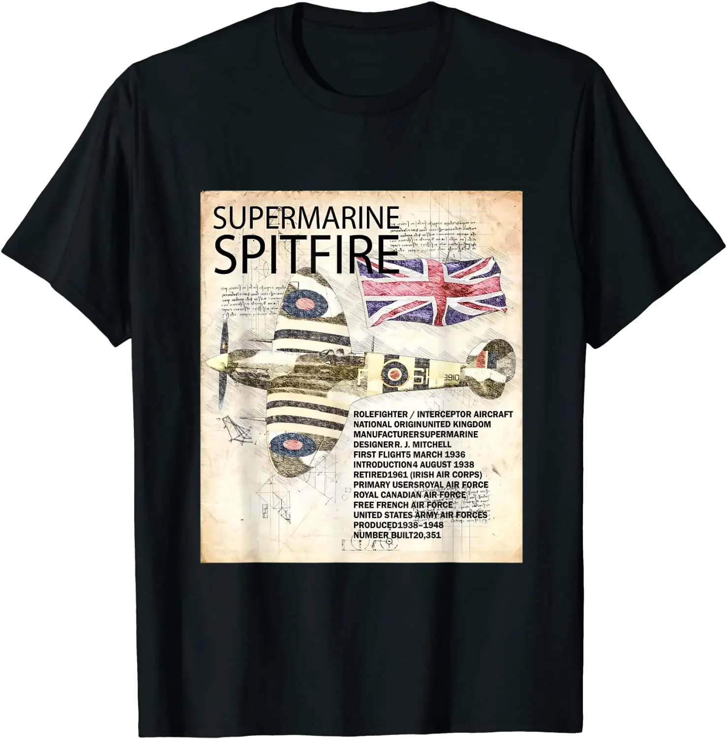 RAF Spitfire Aircraft Airplane Plane T-Shirt. Summer Cotton Short Sleeve O-Neck Mens T Shirt New S-3XL