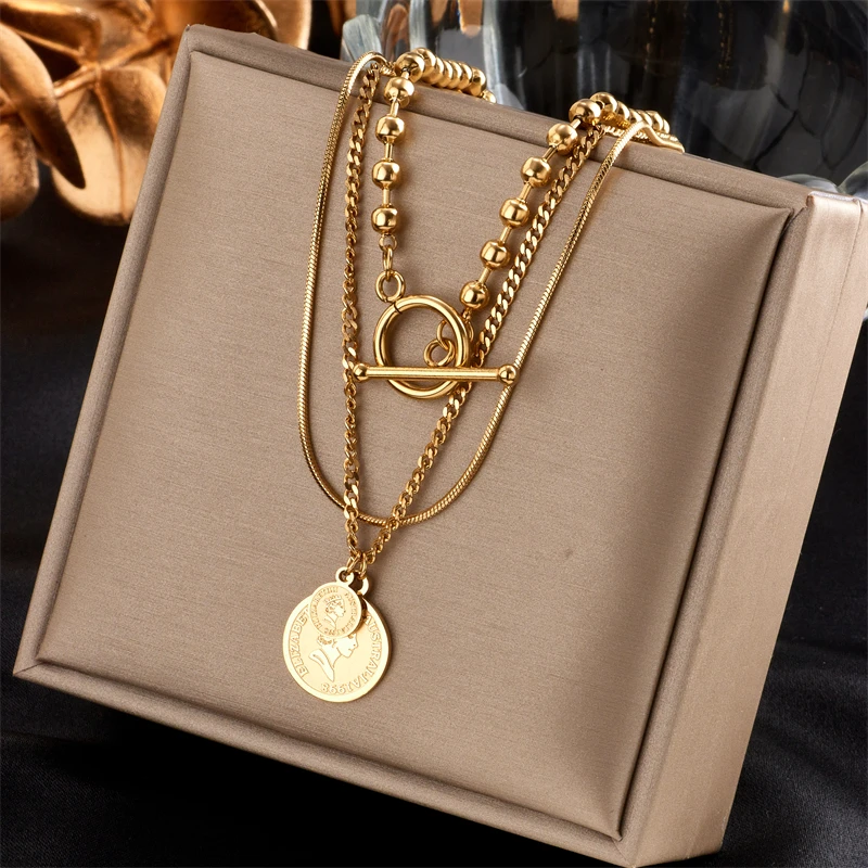 XIYANIKE 316L Stainless Steel New Trend Punk Romantic Tag Pendant Necklace Beaded Chain For Women Gift Fashion Jewelry Wholesale