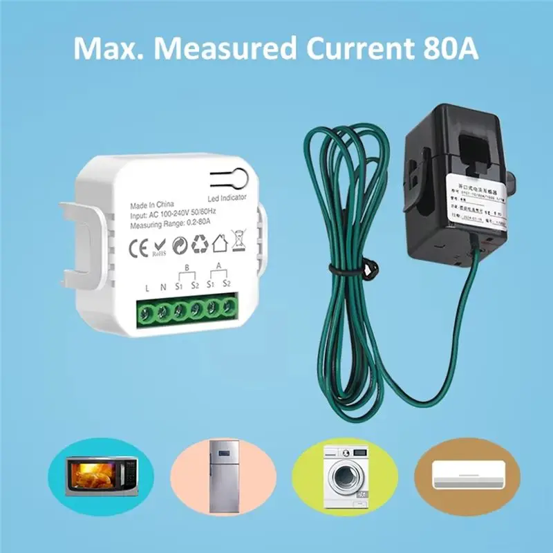J1UL1N Tuya Wifi Smart Meter  Digital Energy Meter  80A Current Transformer   Solar PV Power Production Consumption Monitor 2CT
