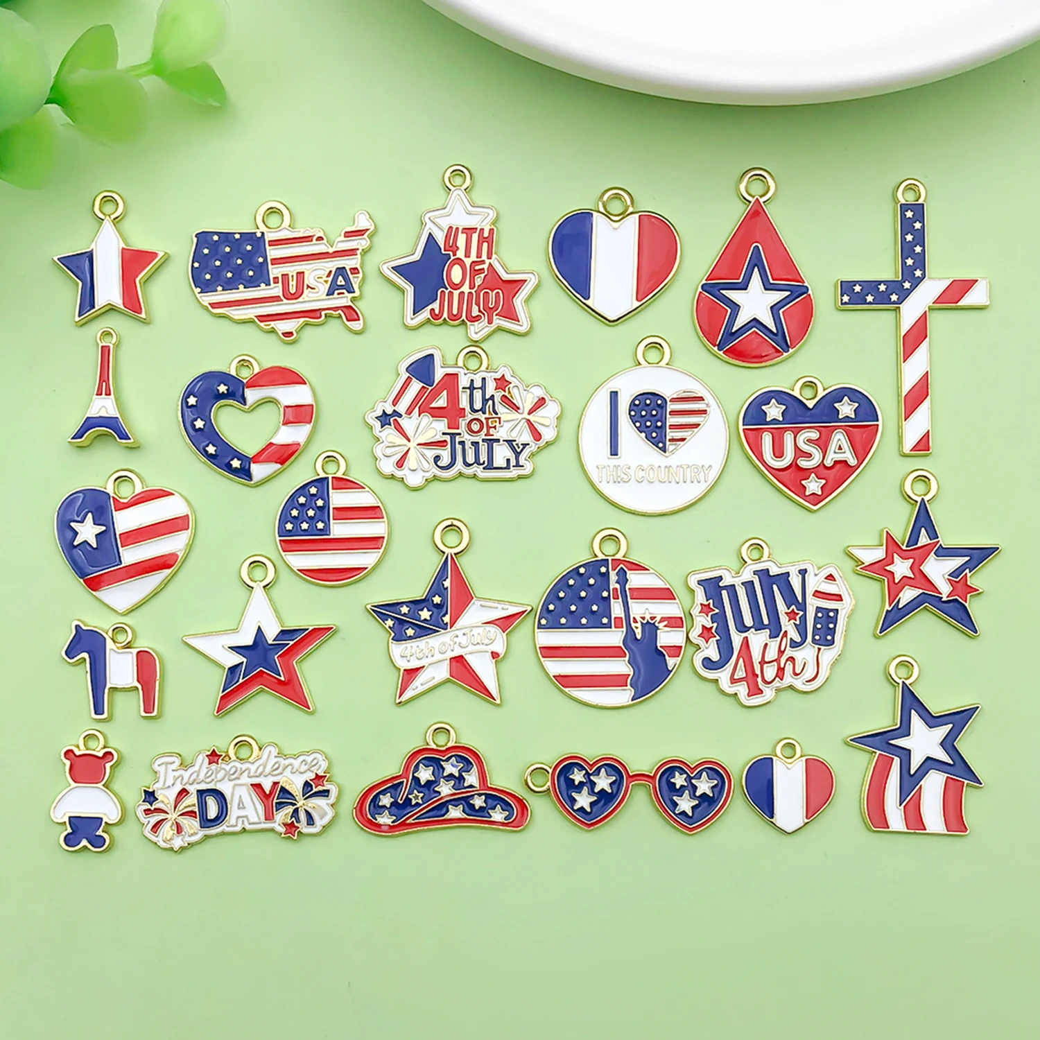 20/26pcs Enamel Independence Day Charms Alloy Flag Pendants for DIY Bracelets Necklaces Earrings Jewelry Making Accessories
