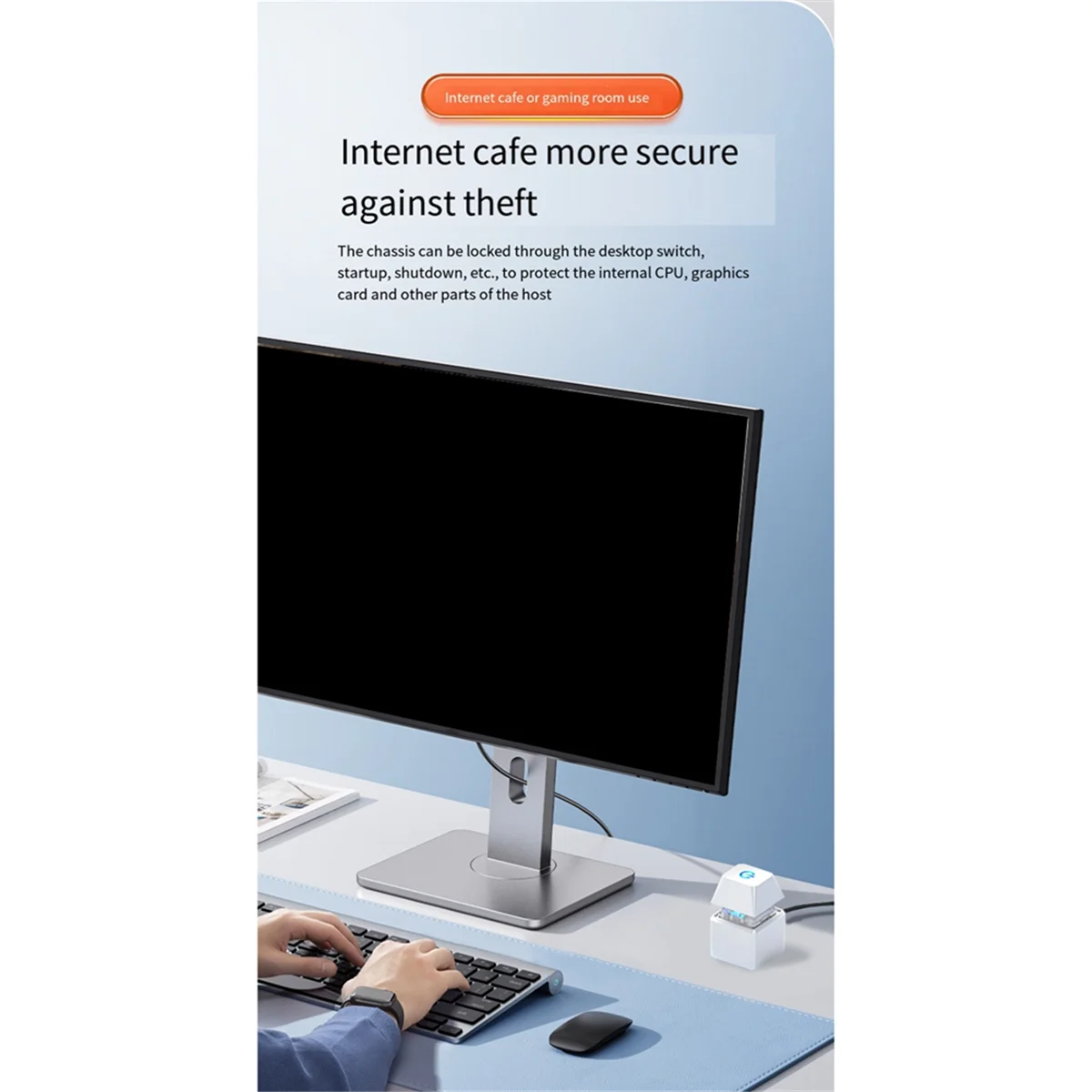 AT87-Computer Switch PC Motherboard External Start LED Light Power ON/OFF Square Button 2M Extension Cable White